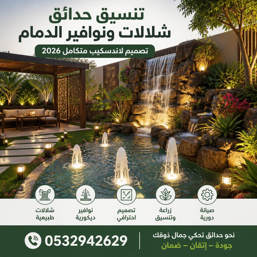 تنسيق حدائق شلالات ونوافير الدمام 0532942629 | تصميم لاندسكيب متكامل 2026