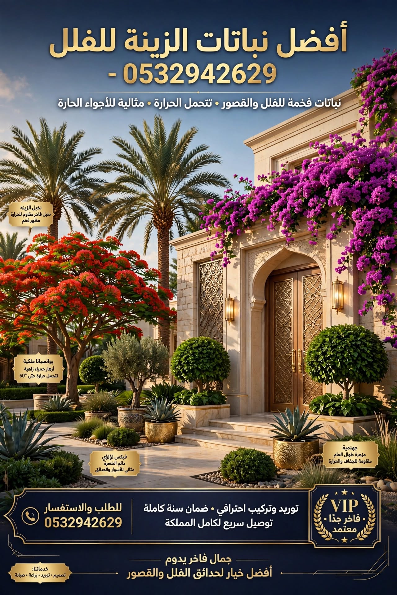 أفضل نباتات الزينة للفلل 0532942629 | نباتات فخمة للفلل والقصور تتحمل الحرارة